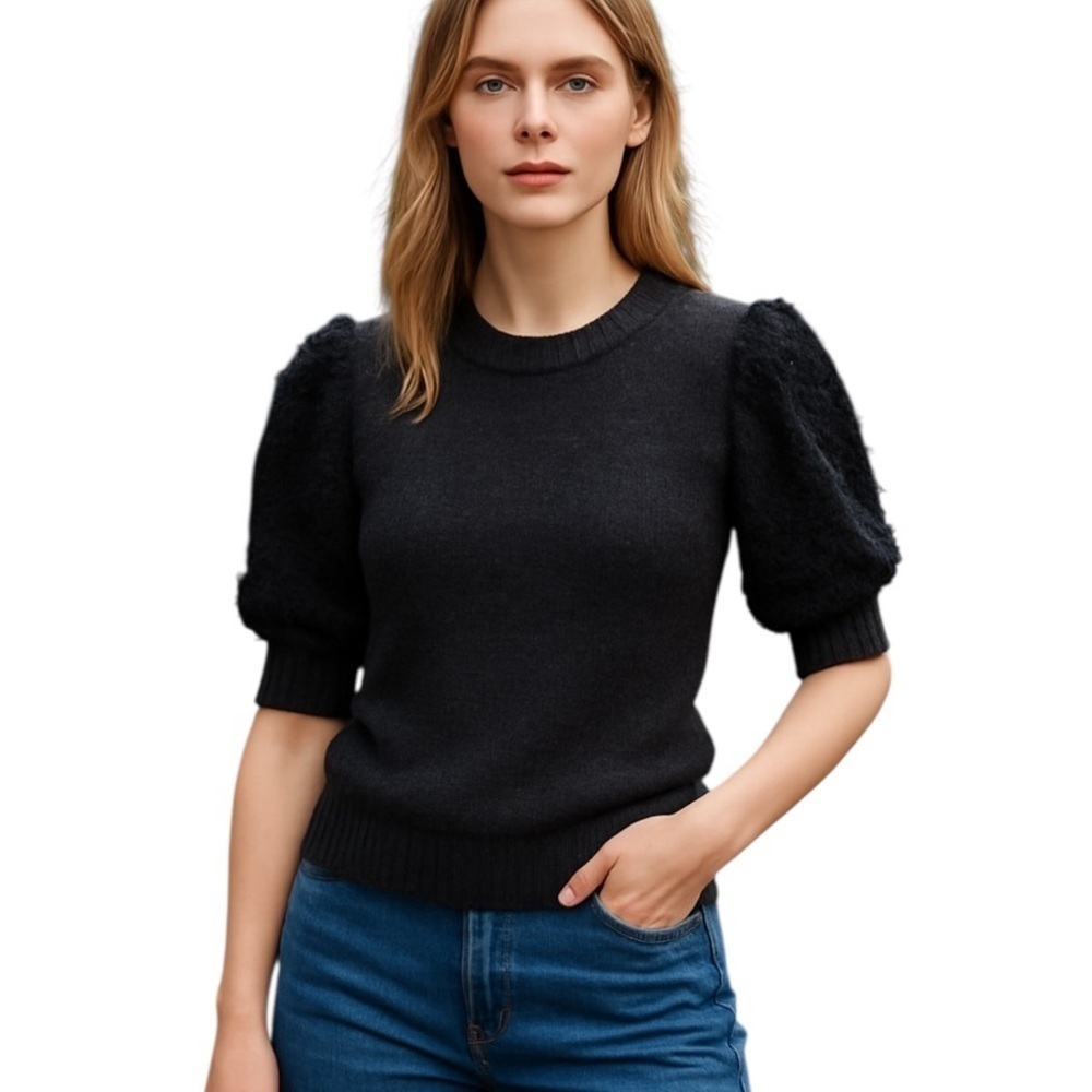 See by Chloe Mohair Wool Blend Sweater Puff Sleeve with Loop Yarn Size S